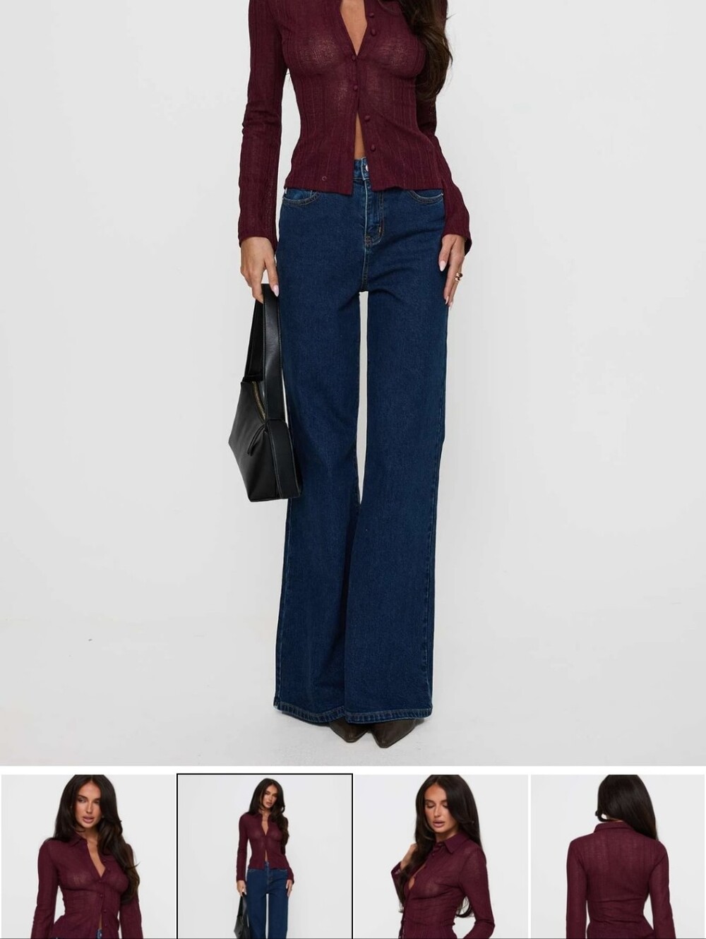 Princess Polly Burgundy Long Sleeve Button Front Top - Picture 2 of 3